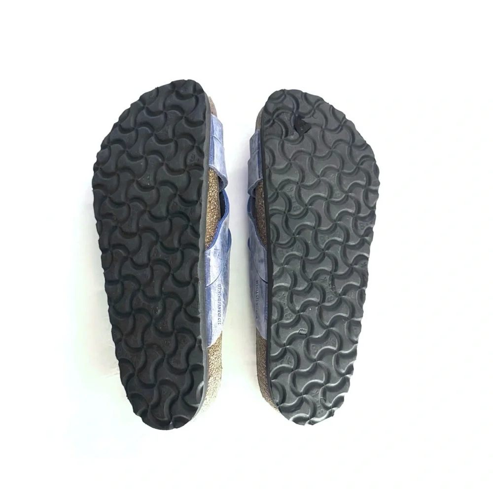 Birkenstock Lugano Soft Footbed Oiled Suede Sandals in Dusty Blue - Picture 7 of 9